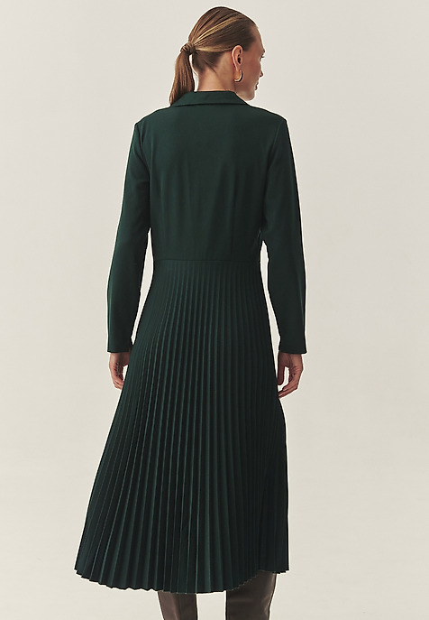 ROCHIE DIN ȚESĂTURĂ CU GULER ȘI BAZĂ PLISATĂ — NOKA VERDE 2