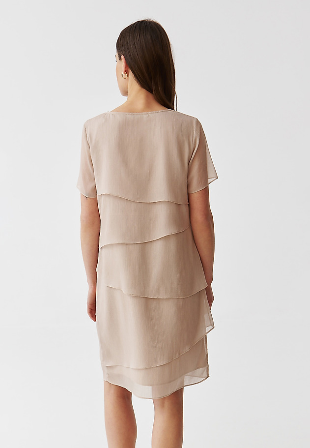 LADIES’ LAYERED DRESS WITH DELICATE SHIMMER - PALMI LADIES’ LAYERED DRESS WITH DELICATE SHIMMER - PALMI BEŻOWY 3