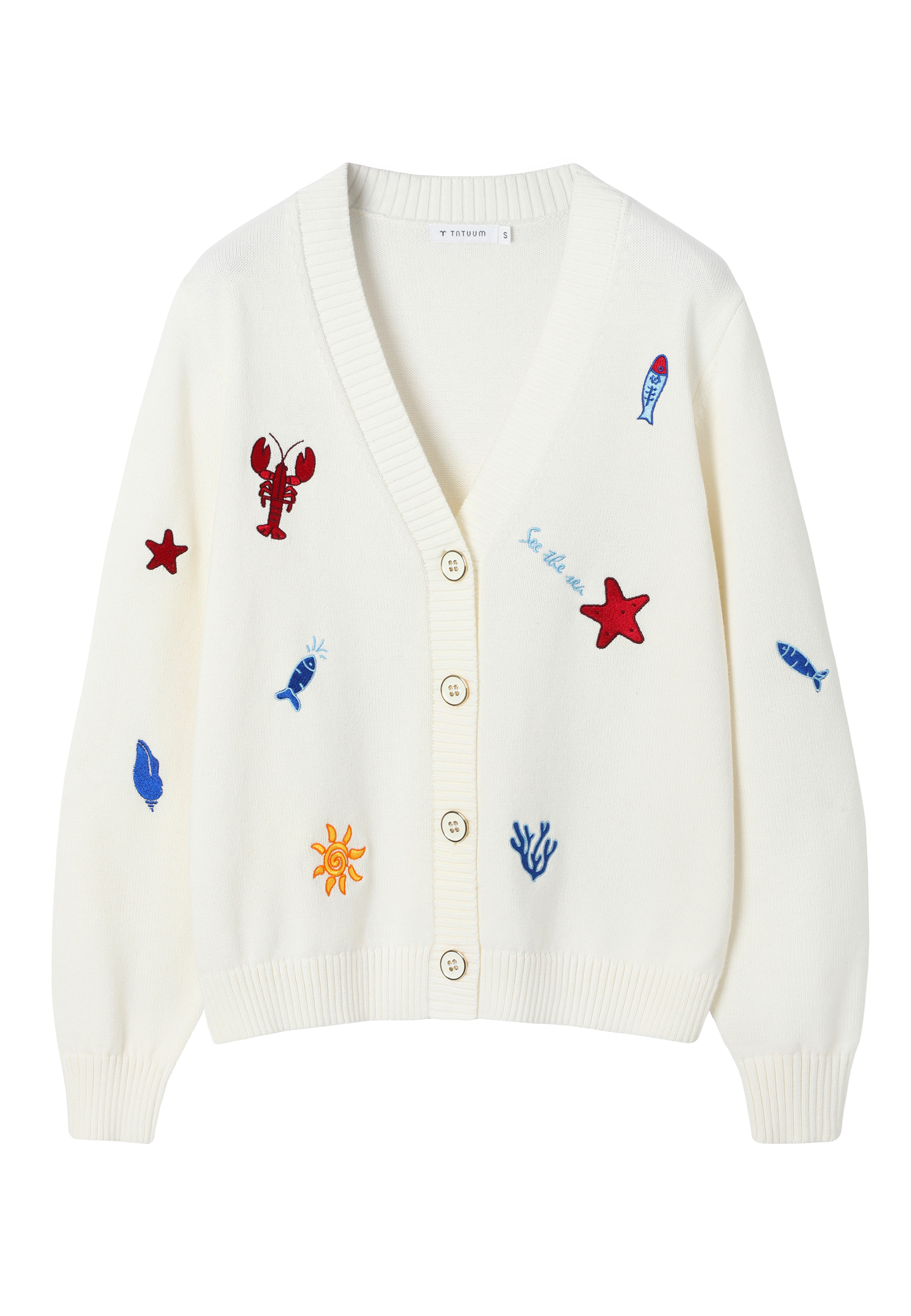 HAFTOWANY KARDIGAN Z BAWEŁNY - TEDA ECRU 2