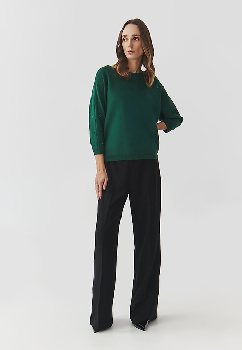 DÁMSKÝ SVETR S OZDOBNÝMI KULIČKAMI — PERLO ZELENÁ 2