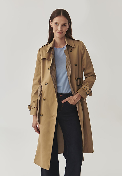 PONADCZASOWY TKANINOWY PŁASZCZ DAMSKI TYPU TRENCZ - MONA BEŻOWY 2