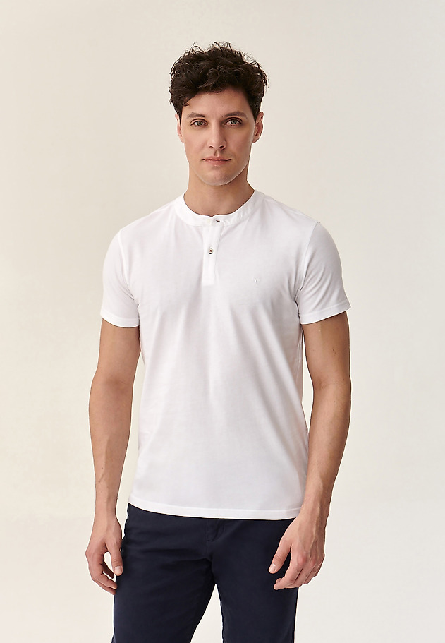MEN'S POLO SHIRT WITHOUT A COLLAR SIMON 2 MEN'S POLO SHIRT WITHOUT A COLLAR SIMON 2 WHITE 3