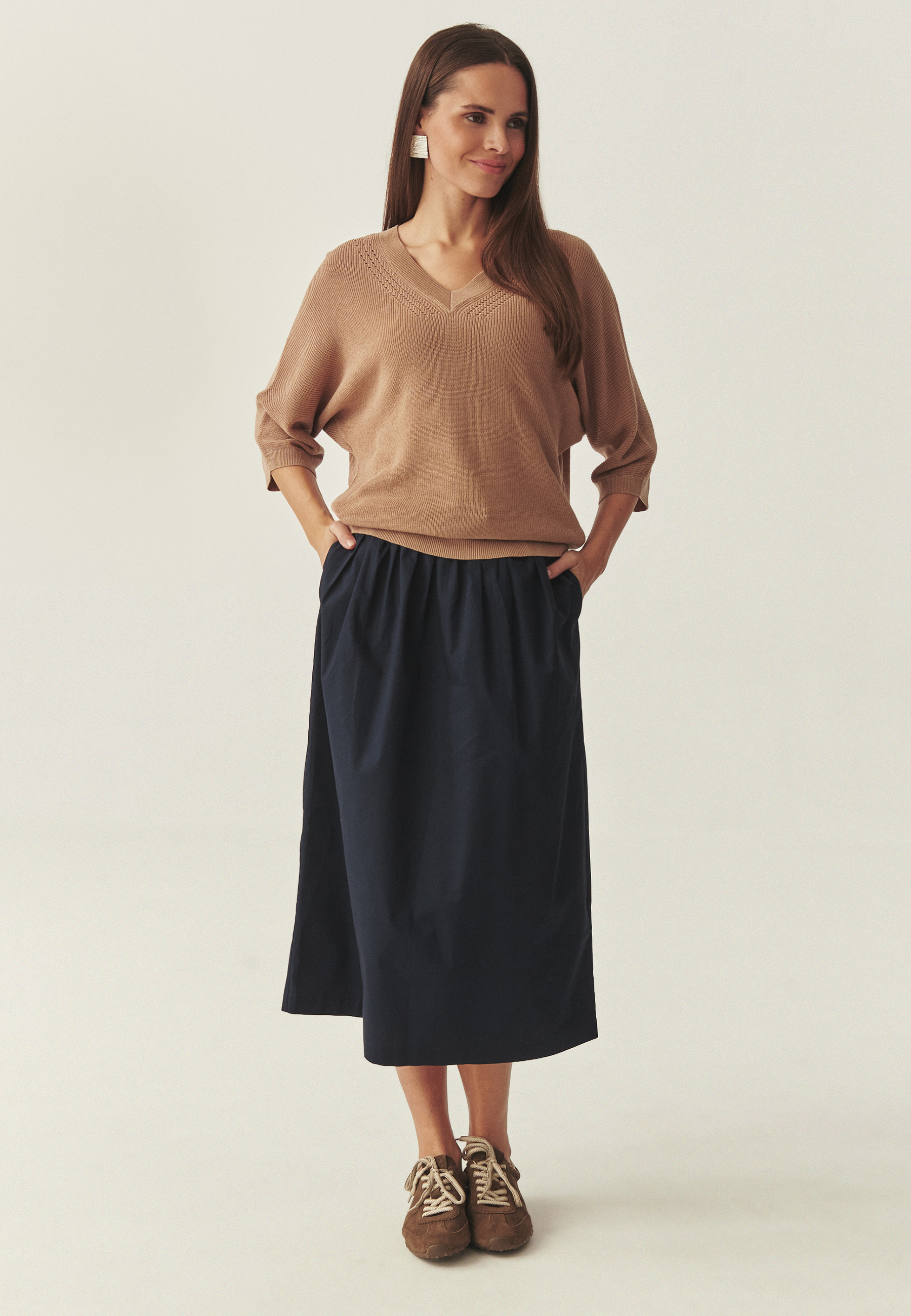 BAWEŁNIANA SPÓDNICA MIDI - MORA GRANATOWY 2