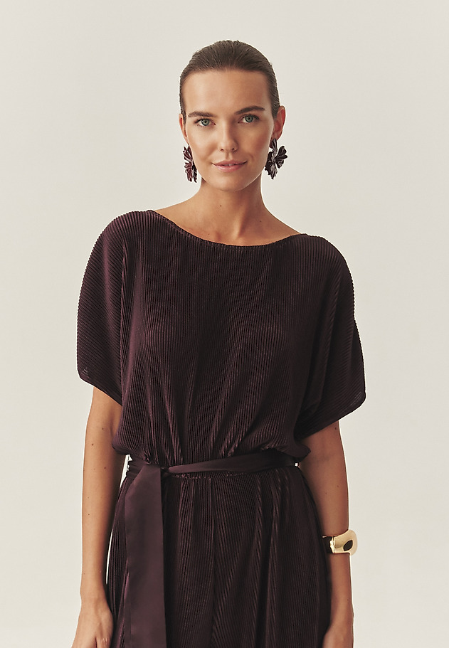 BURGUNDY WIDE-LEG JUMPSUIT - MILOUTI BURGUNDY WIDE-LEG JUMPSUIT - MILOUTI RED 5