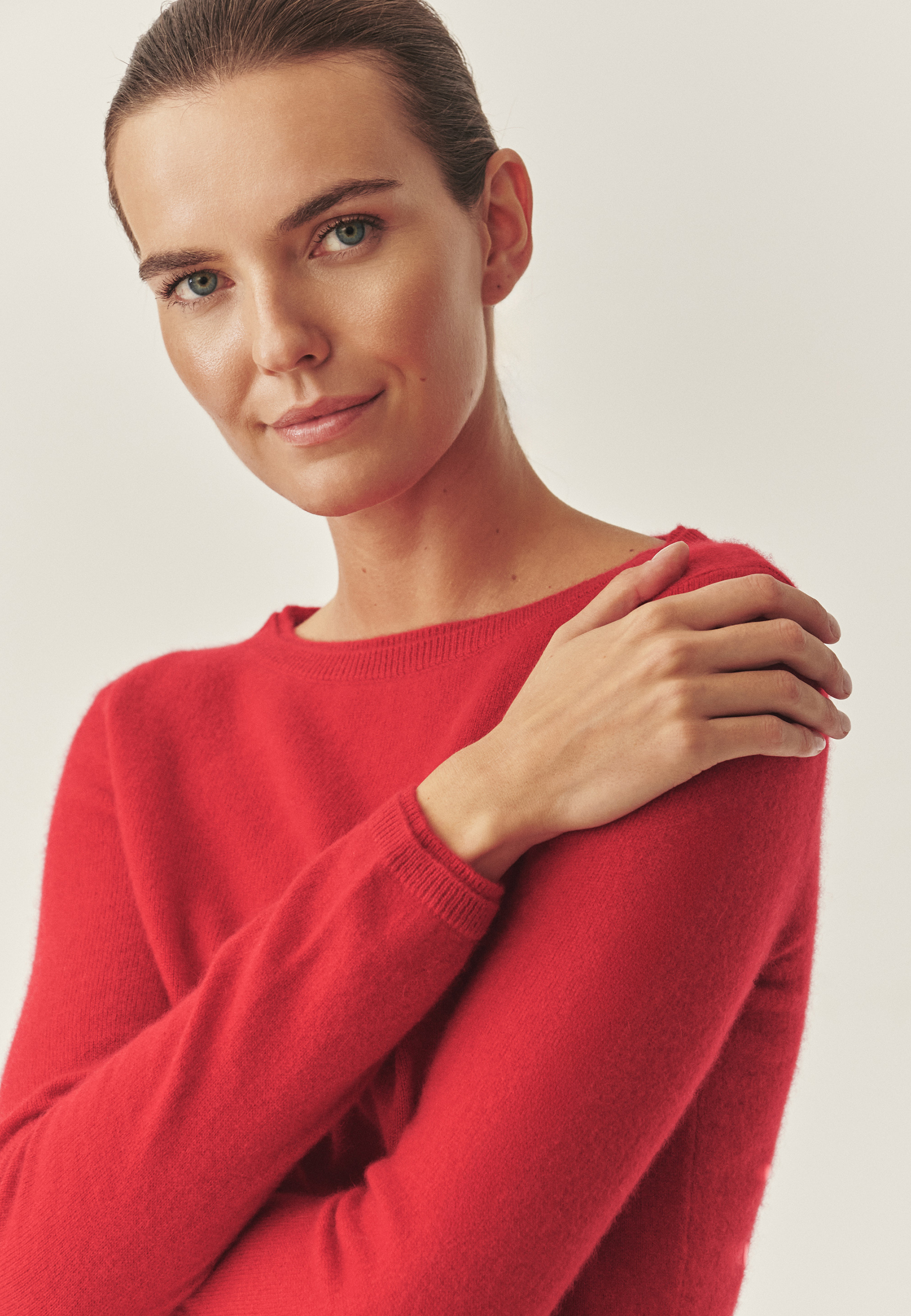 KAŠMIRSKI PULOVER Z ČOLNASTIM VRATOM - LEMON RDEČA 2