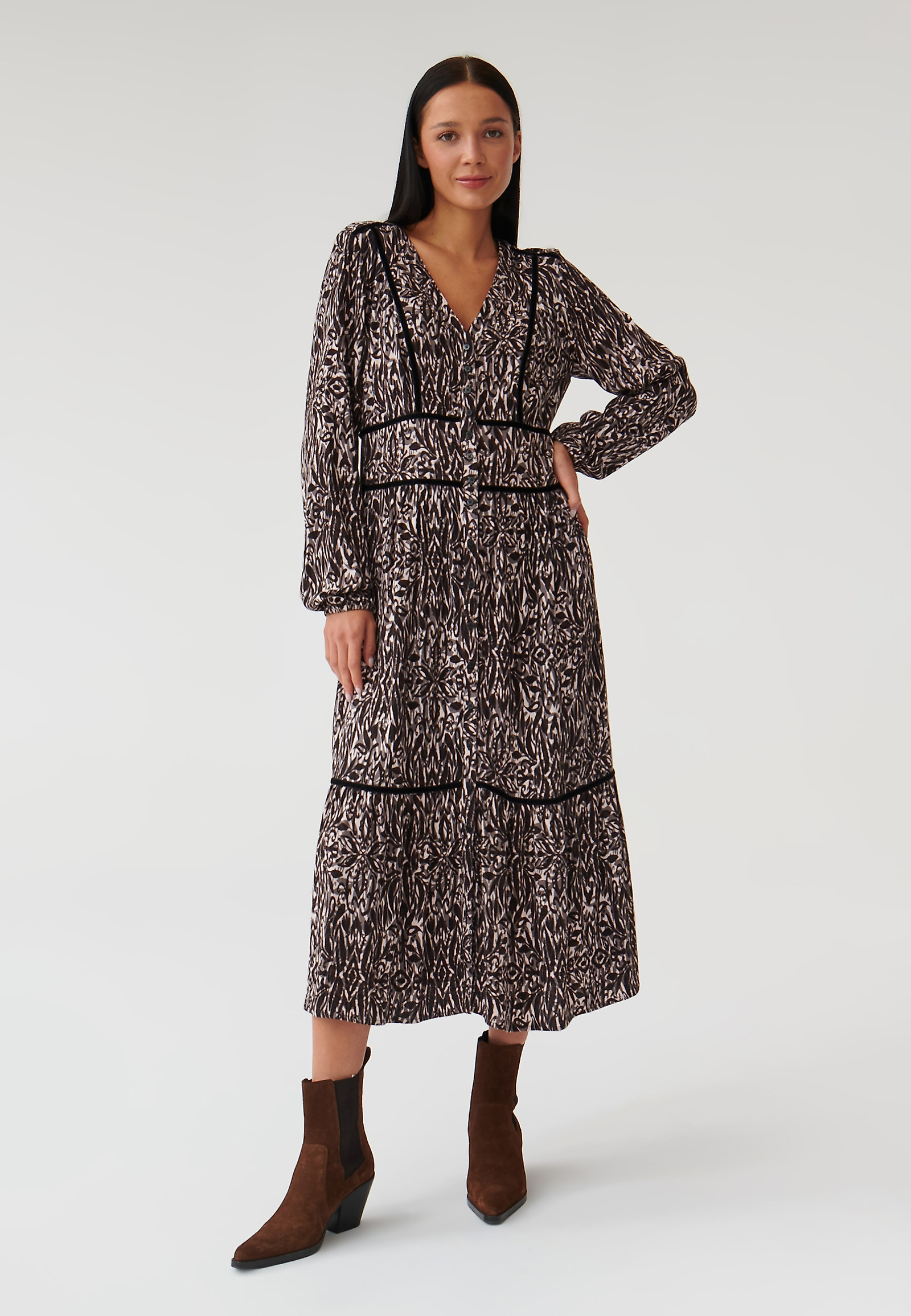PATTERNED FABRIC DRESS WITH RUFFLE - ANLI PATTERNED FABRIC DRESS WITH RUFFLE - ANLI MULTICOLOR 90031