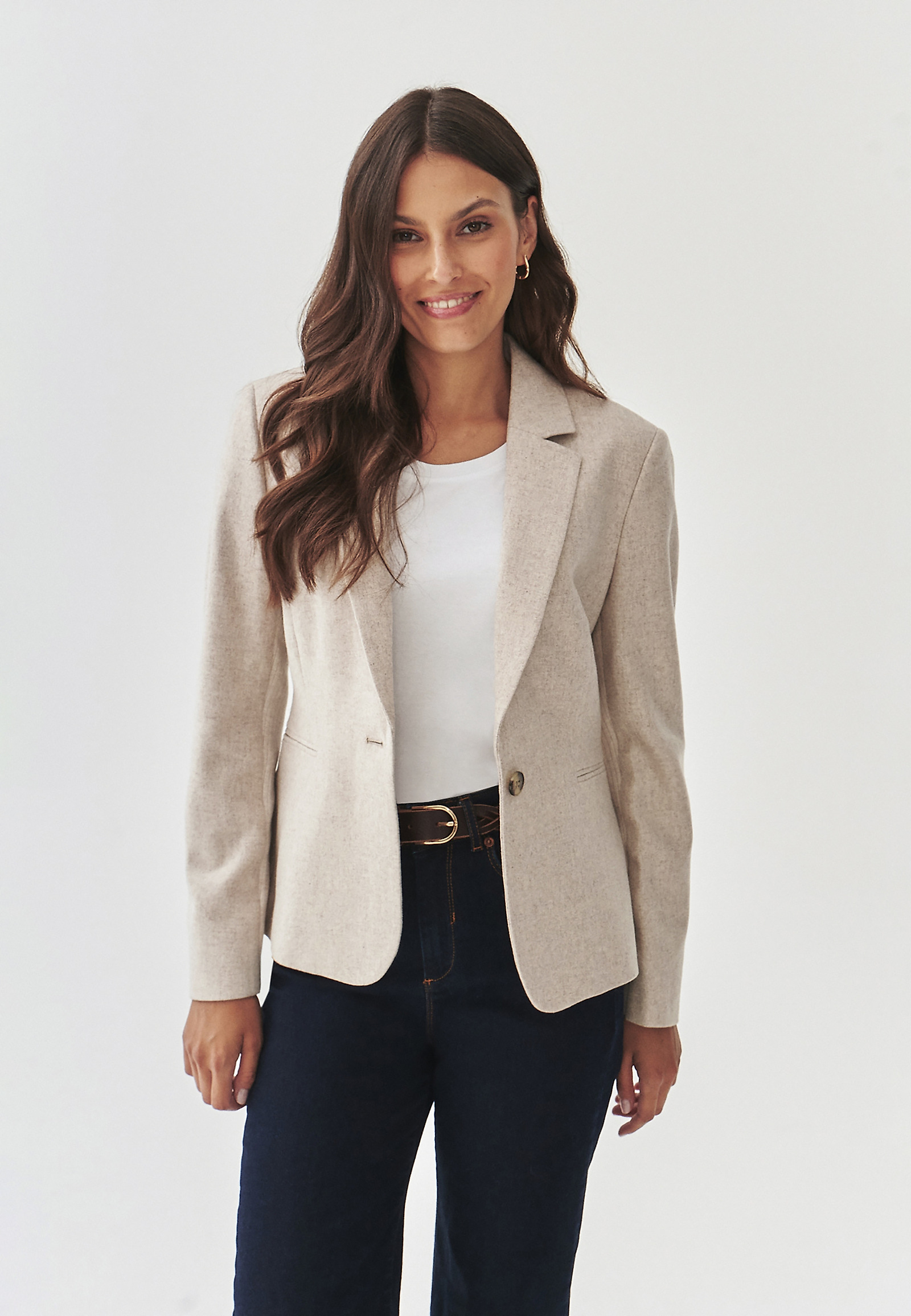 LADIES' FABRIC MELANGE JACKET - SUZIKA LADIES' FABRIC MELANGE JACKET - SUZIKA BEIGE 100831