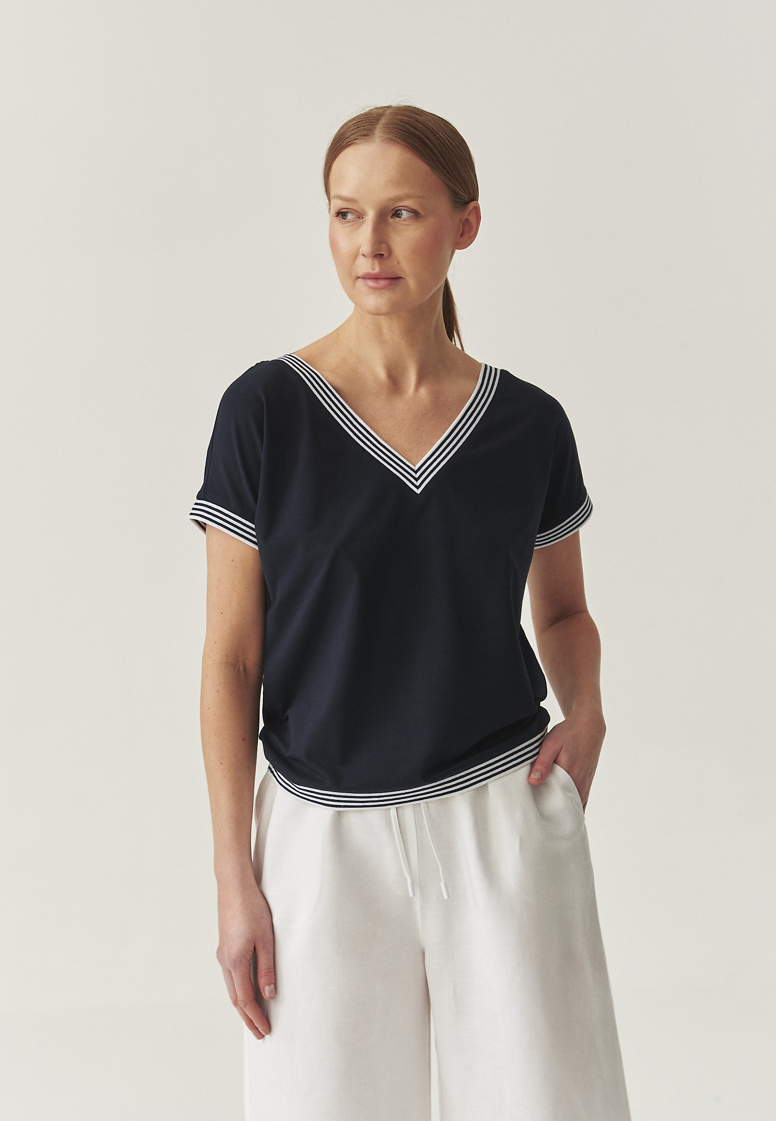 KNITTED BLOUSE WITH COTTON AND MODAL - KAJSALA KNITTED BLOUSE WITH COTTON AND MODAL - KAJSALA NAVY BLUE 111199
