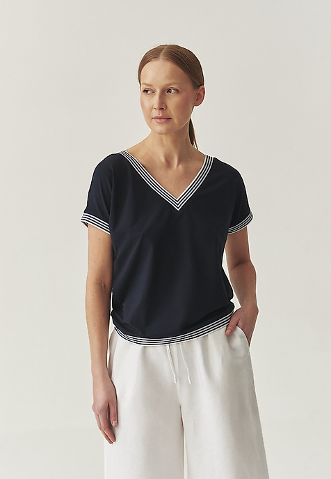 KNITTED BLOUSE WITH COTTON AND MODAL - KAJSALA NAVY BLUE 2