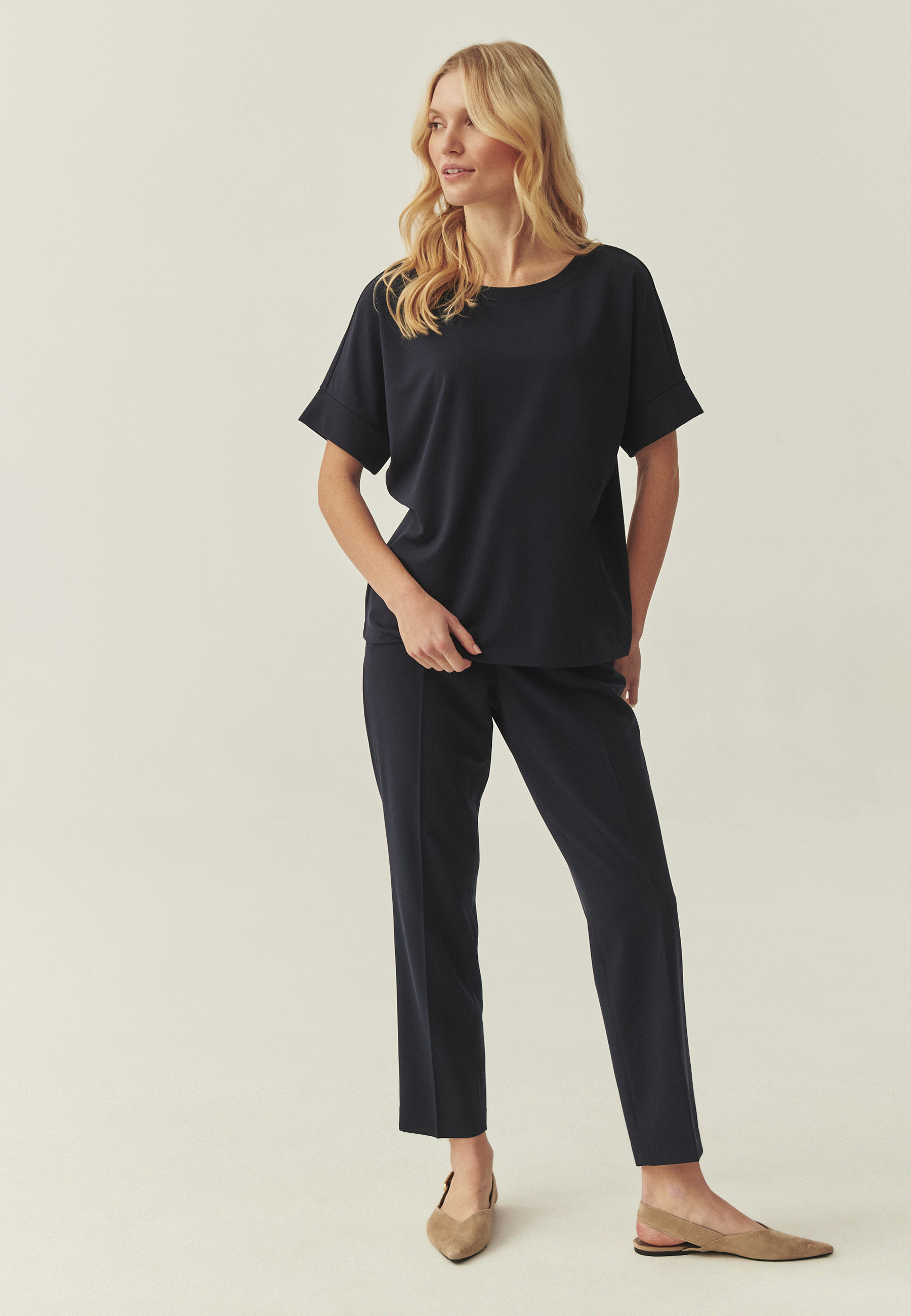 TKANINOWE SPODNIE Z PROSTĄ NOGAWKĄ - SELENKO