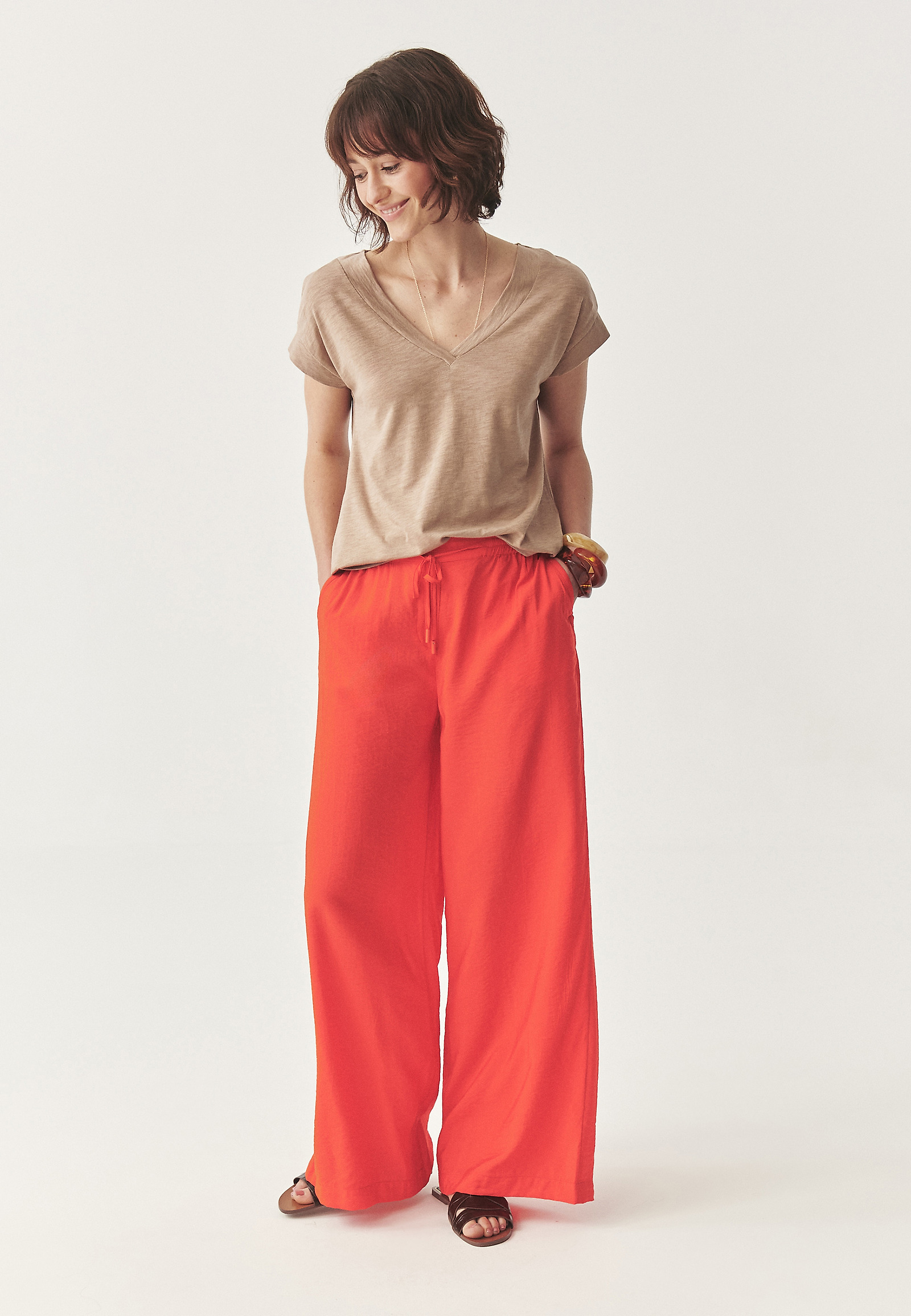 PANTALONI LARGI DIN VISCOZĂ - NAMALIKO 2 PANTALONI LARGI DIN VISCOZĂ - NAMALIKO 2 PORTOCALIU 113434