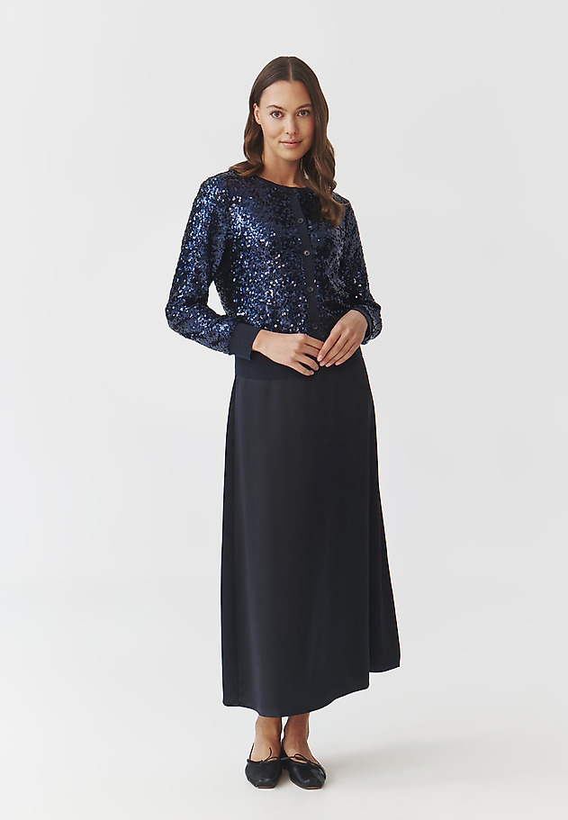 LADIES' KNITTED BOMBER WITH SEQUIN TRIM — SARKI LADIES' KNITTED BOMBER WITH SEQUIN TRIM — SARKI GRANATOWY 2
