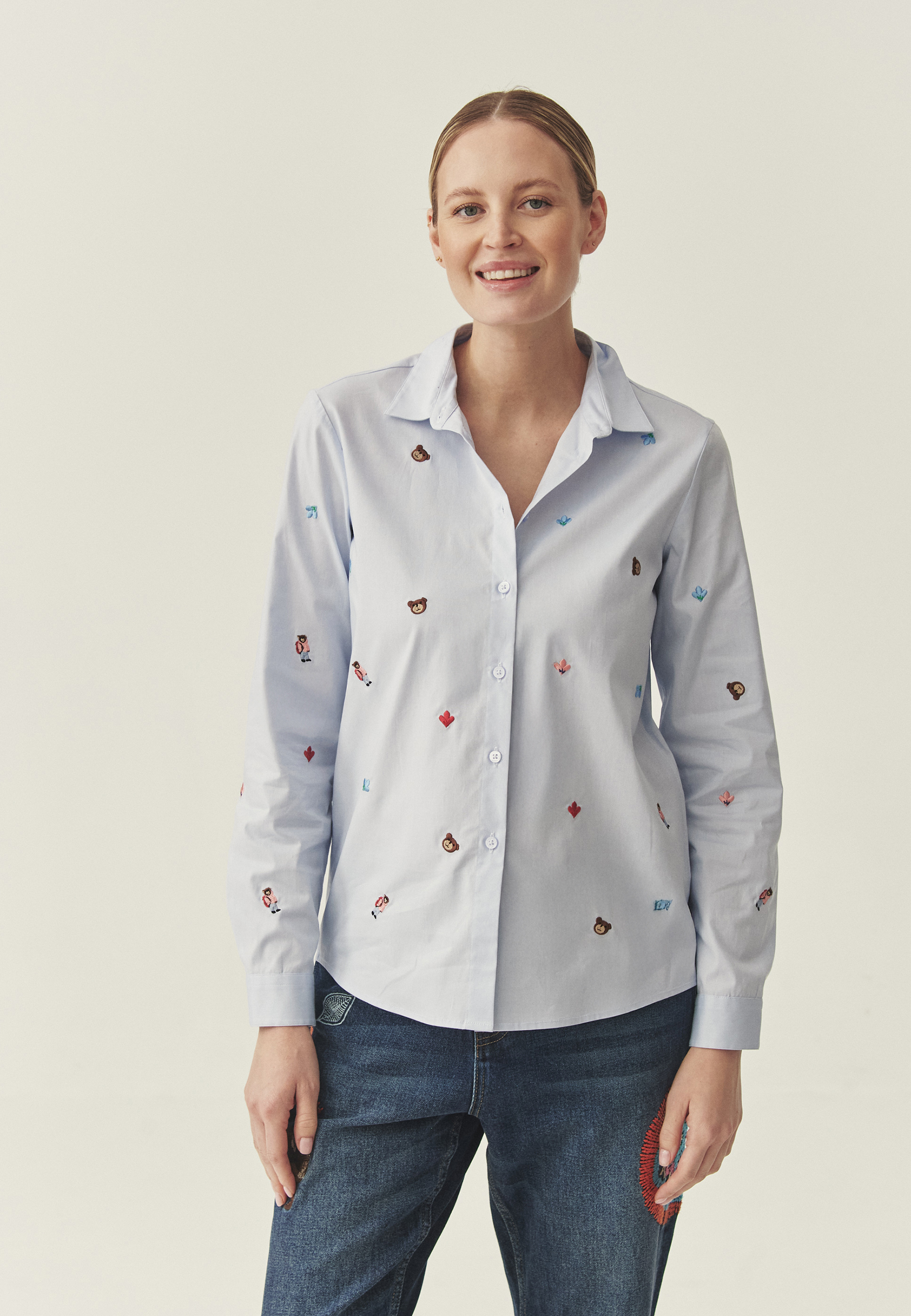 HAFTOWANA KOSZULA Z BAWEŁNĄ - EDINA NIEBIESKI 2