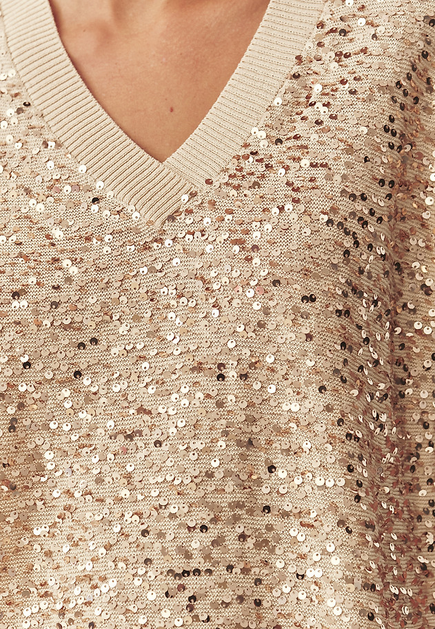 STYLOWY SWETER Z CEKINOWYMI APLIKACJAMI - ICOMA STYLOWY SWETER Z CEKINOWYMI APLIKACJAMI - ICOMA BEŻOWY 5