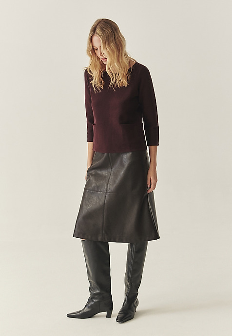 CLASSIC LADIES' JUMPER WITH 3/4 SLEEVES AND POCKETS — ADELLE PURPLE 2