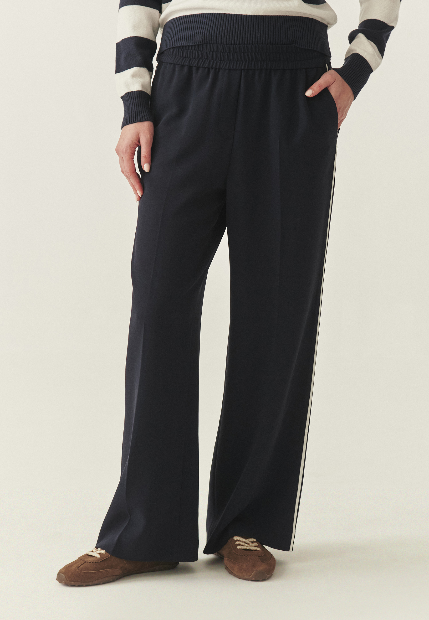 WIDE-LEG WOVEN TROUSERS WITH CONTRASTING STRIPE - SANDRO NAVY BLUE 2