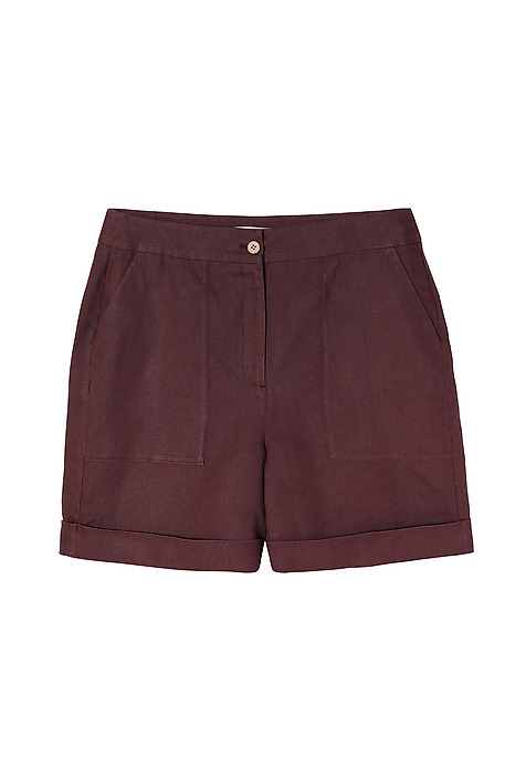 LADIES’ LINEN SHORTS WITH COCONUT BUTTON - ERIO PURPLE 2