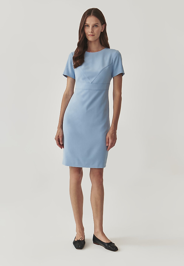 ROCHIE CREION CLASICĂ CU MÂNECĂ SCURTĂ, DIN ȚESĂTURĂ - WARTI ROCHIE CREION CLASICĂ CU MÂNECĂ SCURTĂ, DIN ȚESĂTURĂ - WARTI ALBASTRU 2
