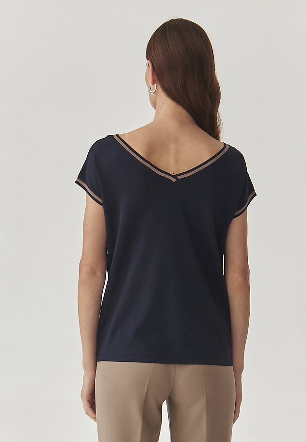 LADIES’ BLOUSE WITH A CONTRASTING RIBBING - SORA LADIES’ BLOUSE WITH A CONTRASTING RIBBING - SORA NAVY BLUE 4