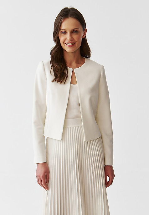 KRÁTKE TEXTILNÉ SAKO PLÁŠŤOVÉHO TYPU - MIRA ECRU 2