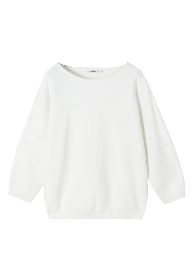 LADIES' JUMPER WITH DECORATIVE PEARLS — PERLO 1 LADIES' JUMPER WITH DECORATIVE PEARLS — PERLO 1 ECRU 6