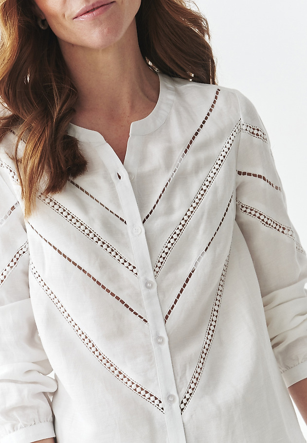 LINEN-VISCOSE SHIRT WITH EMBROIDERY - CASSIA LINEN-VISCOSE SHIRT WITH EMBROIDERY - CASSIA BIAŁY 5