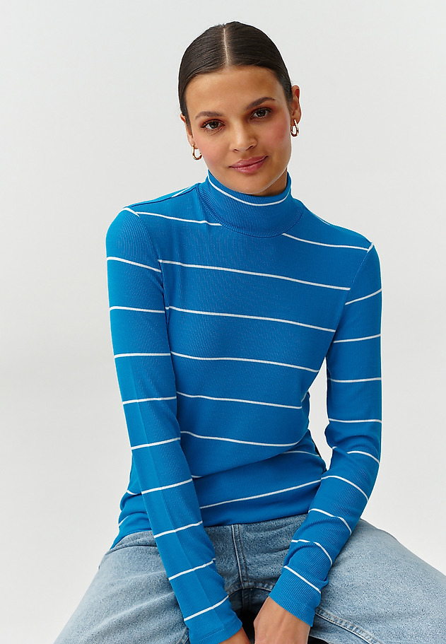ŽENSKA ČRTASTA BLUZA S POLVRATOM - GOLTIKA 1 ŽENSKA ČRTASTA BLUZA S POLVRATOM - GOLTIKA 1 MODRA 2