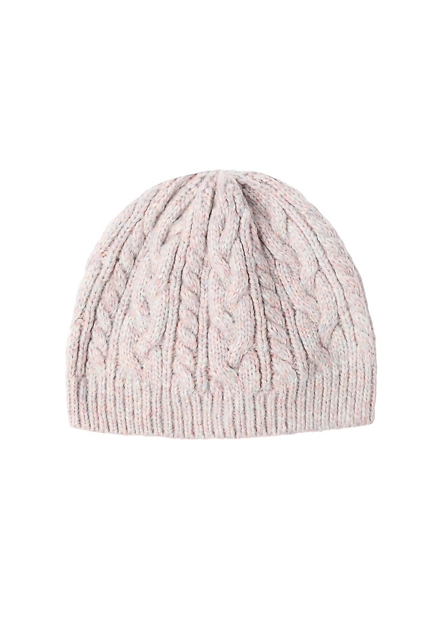 KNITTED LADIES' BEANIE WITH PLAID WEAVE — RIFA KNITTED LADIES' BEANIE WITH PLAID WEAVE — RIFA RÓŻOWY 2