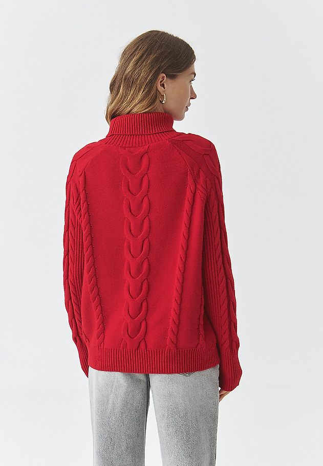 LADIES' SWEATER WITH TURTLENECK AND STRUCTURED PATTERN — EVEREST 1 LADIES' SWEATER WITH TURTLENECK AND STRUCTURED PATTERN — EVEREST 1 CZERWONY 4