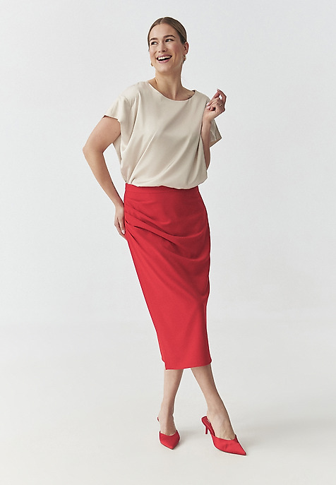 PENCIL SKIRT WITH CREASE — SINIA RED 2