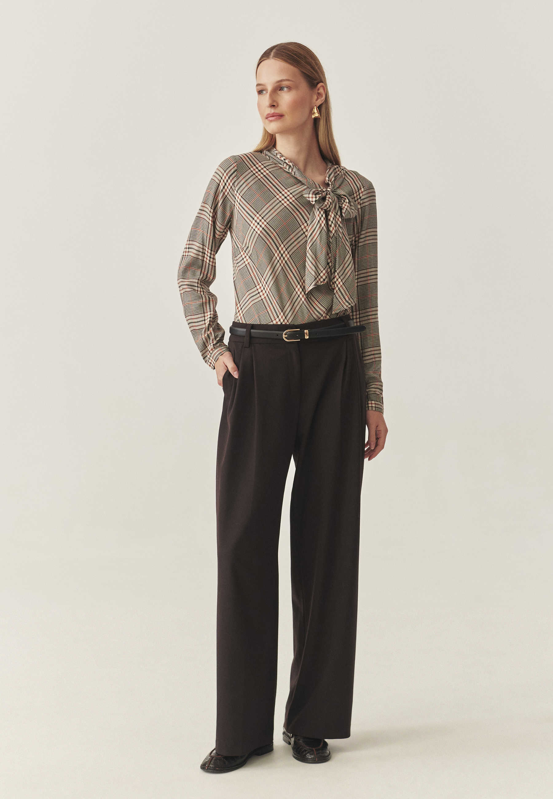 CHECKERED FABRIC BLOUSE WITH DECORATIVE BINDING AT NECKLINE — TUTTI MULTICOLOR 2