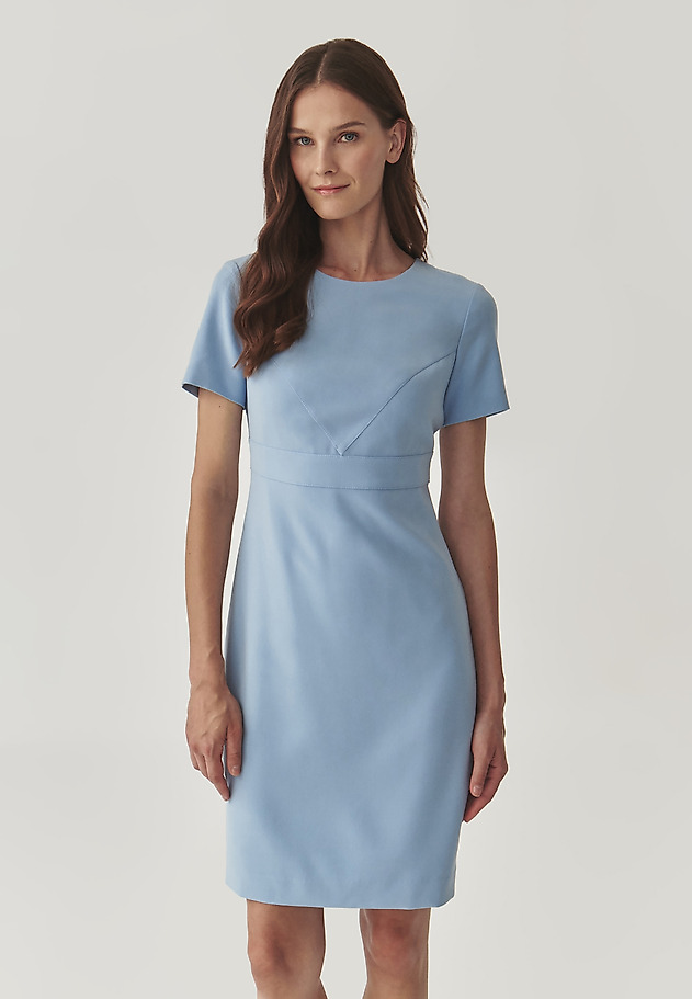 ROCHIE CREION CLASICĂ CU MÂNECĂ SCURTĂ, DIN ȚESĂTURĂ - WARTI ROCHIE CREION CLASICĂ CU MÂNECĂ SCURTĂ, DIN ȚESĂTURĂ - WARTI ALBASTRU 1