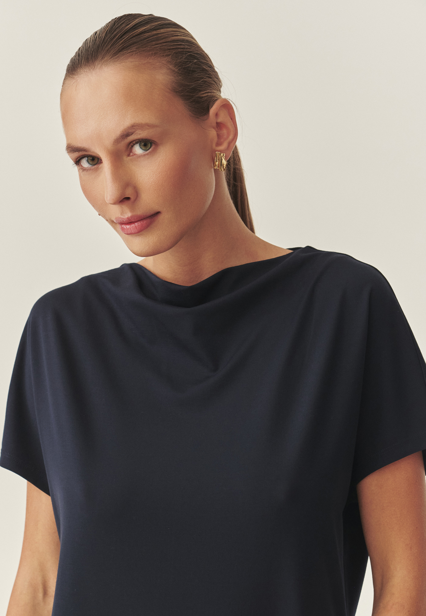 ROCHIE DIN TRICOT, CU DECOLTEU TIP „CASCADĂ” - ZORIMAX BLEUMARIN 2