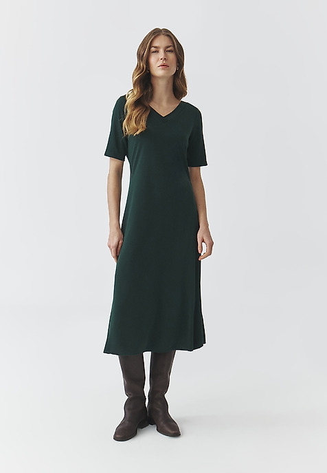 KNITTED MIDI DRESS WITH SHORT SLEEVES — ARIA 1 GREEN 2
