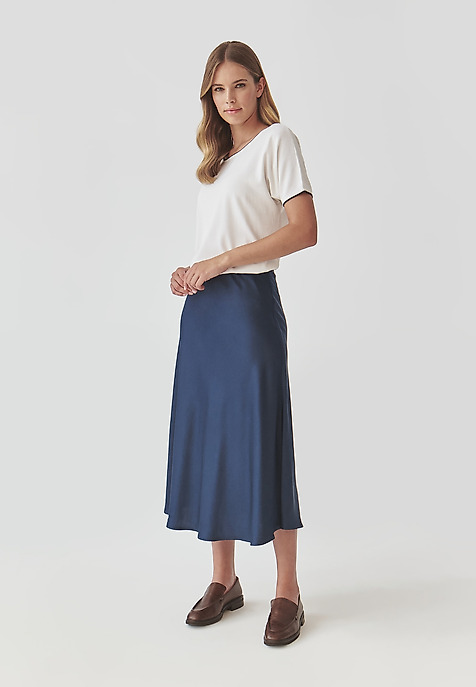 STYLISH LADIES’ SATIN SKIRT - SATINI 6 BLUE 2