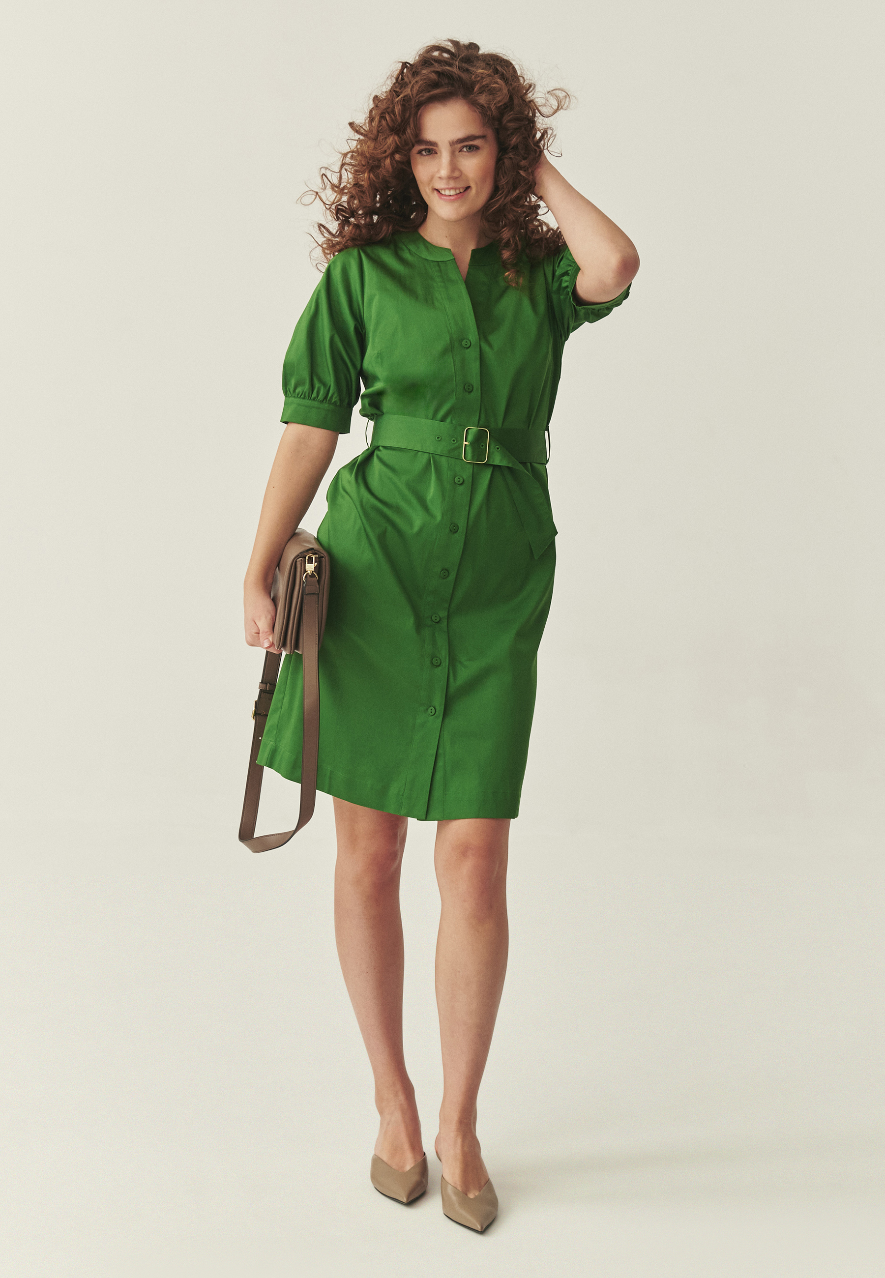 BAWEŁNIANA SUKIENKA Z PASKIEM - TABATA ZIELONY 2