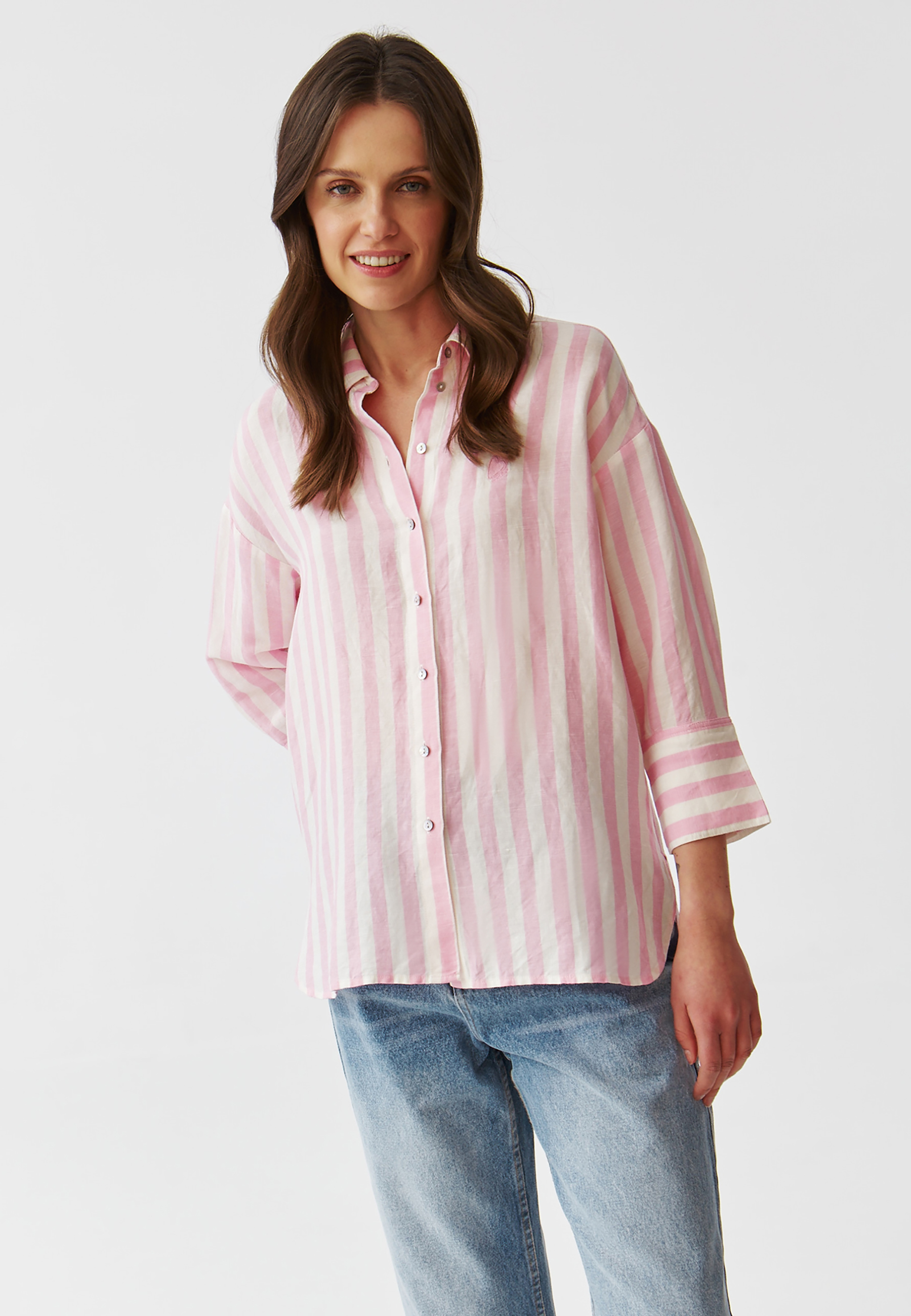 DÁMSKÁ VOLNÁ PLÁTĚNÁ PRUHOVANÁ KOŠILE - ANDRAGIA