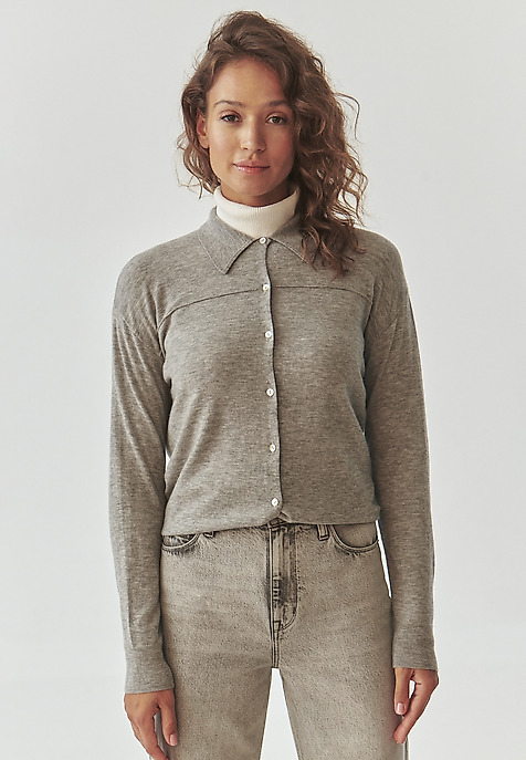LADIES’ KNITTED WOOL SHIRT - ELARA GREY 2