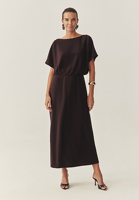 DŁUGA SUKIENKA Z METALICZNYM POŁYSKIEM - KATIE CZERWONY 2