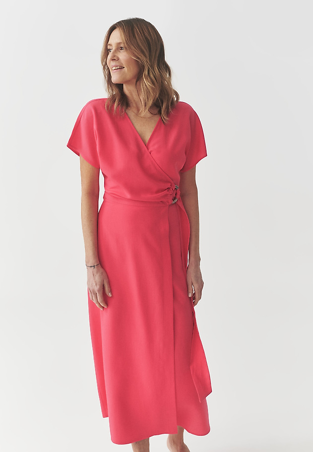 ENVELOPE DRESS WITH LYOCELL AND LINEN — ZIANA ENVELOPE DRESS WITH LYOCELL AND LINEN — ZIANA CZERWONY 3