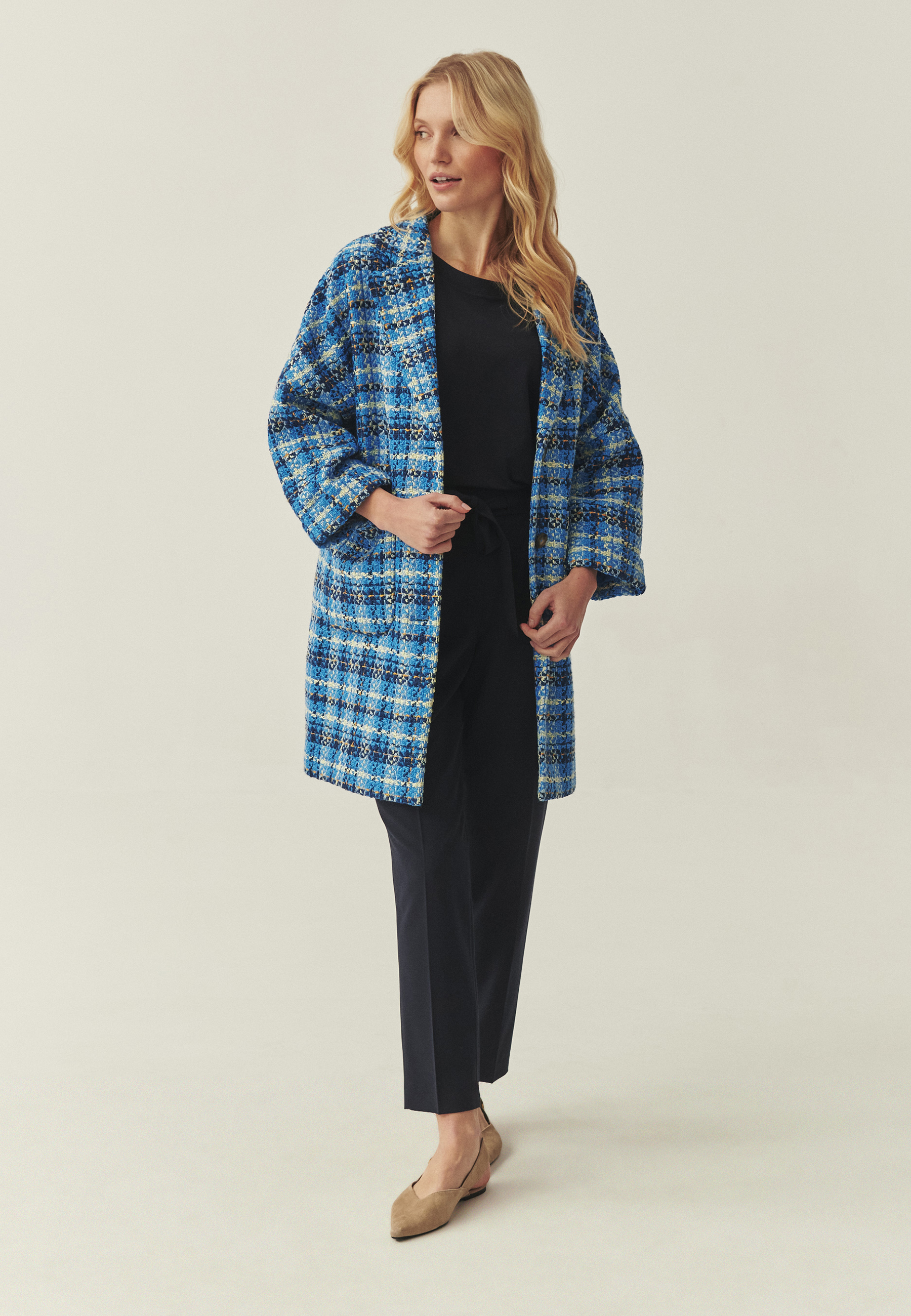 TKANINOWY PŁASZCZ W KRATKĘ - MORWIA