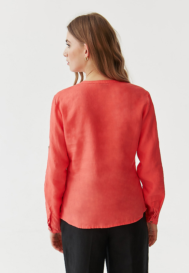 LADIES’ LINEN SHIRT WITH ROLLED-UP SLEEVES - JUSTYNA LADIES’ LINEN SHIRT WITH ROLLED-UP SLEEVES - JUSTYNA CZERWONY 3