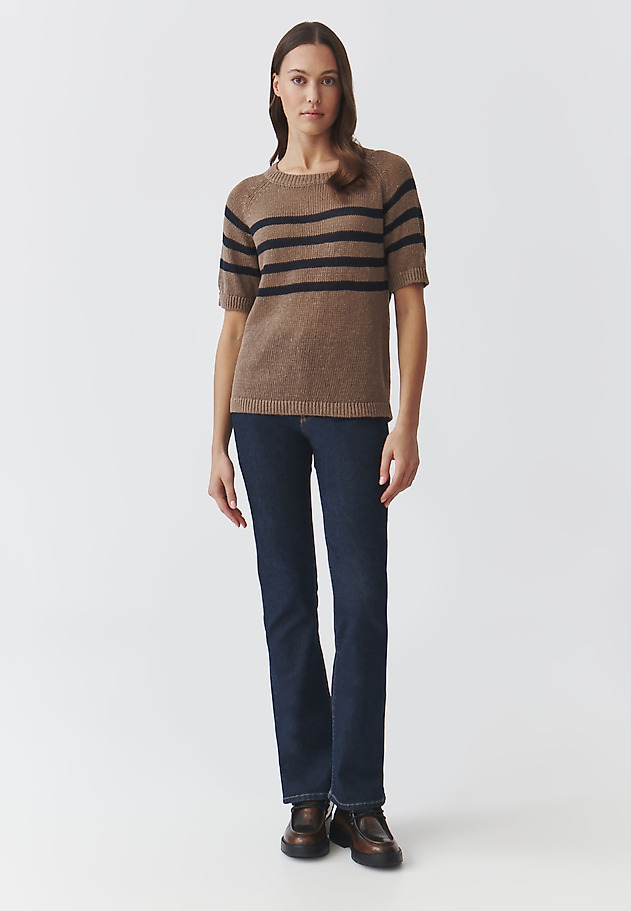 LADIES' LINEN CROSS-STRIPED JUMPER — ELEA LADIES' LINEN CROSS-STRIPED JUMPER — ELEA BRĄZOWY 2