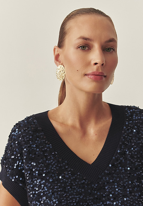 LADIES' SEQUINNED JUMPER WITH WAISTCOAT CUT — ICOMA NAVY BLUE 2