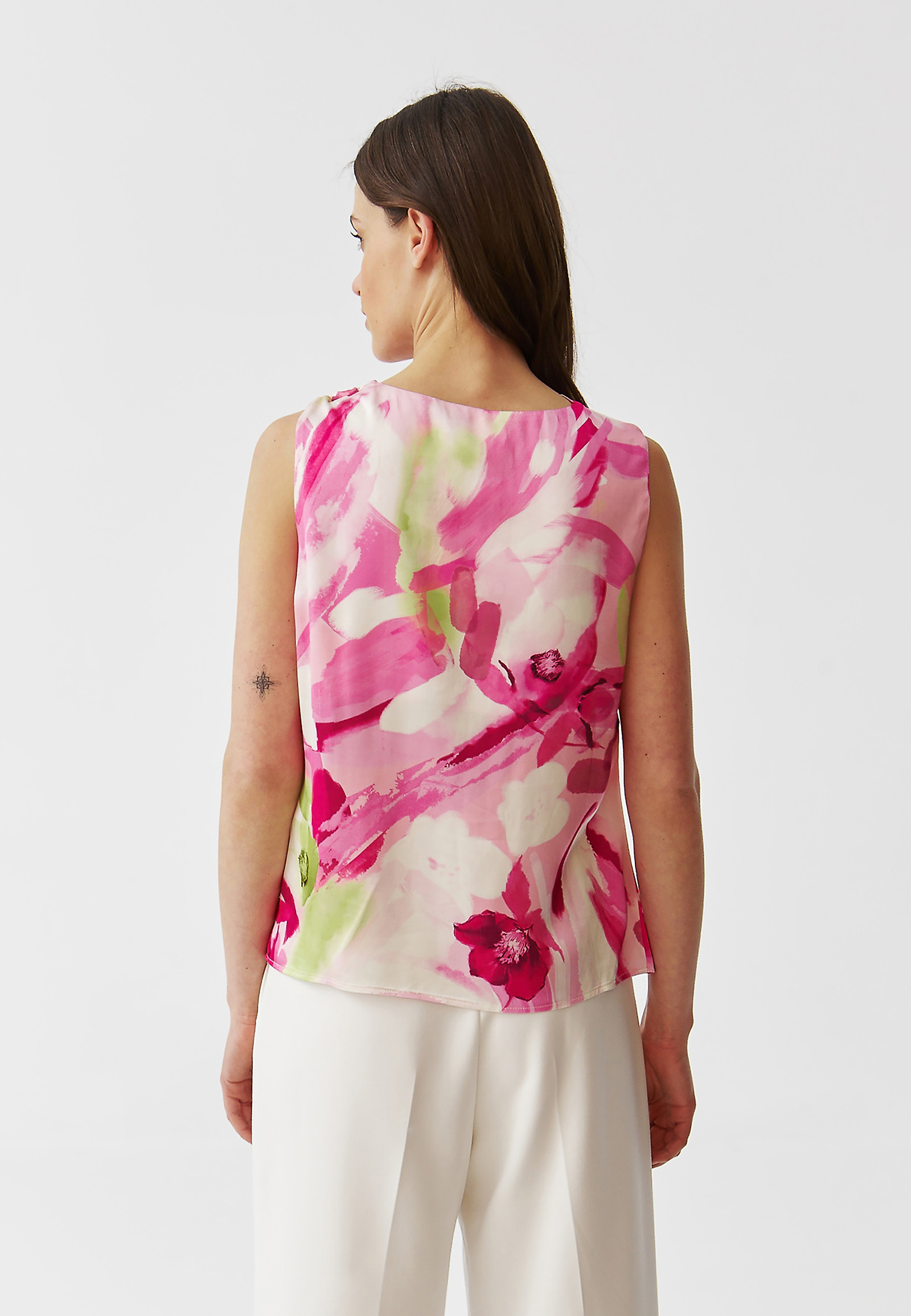 PATTERNED SATIN LADIES’ BLOUSE WITH INTRICATE TYING DETAIL - ANKO 1 PATTERNED SATIN LADIES’ BLOUSE WITH INTRICATE TYING DETAIL - ANKO 1 MULTICOLOR 96303