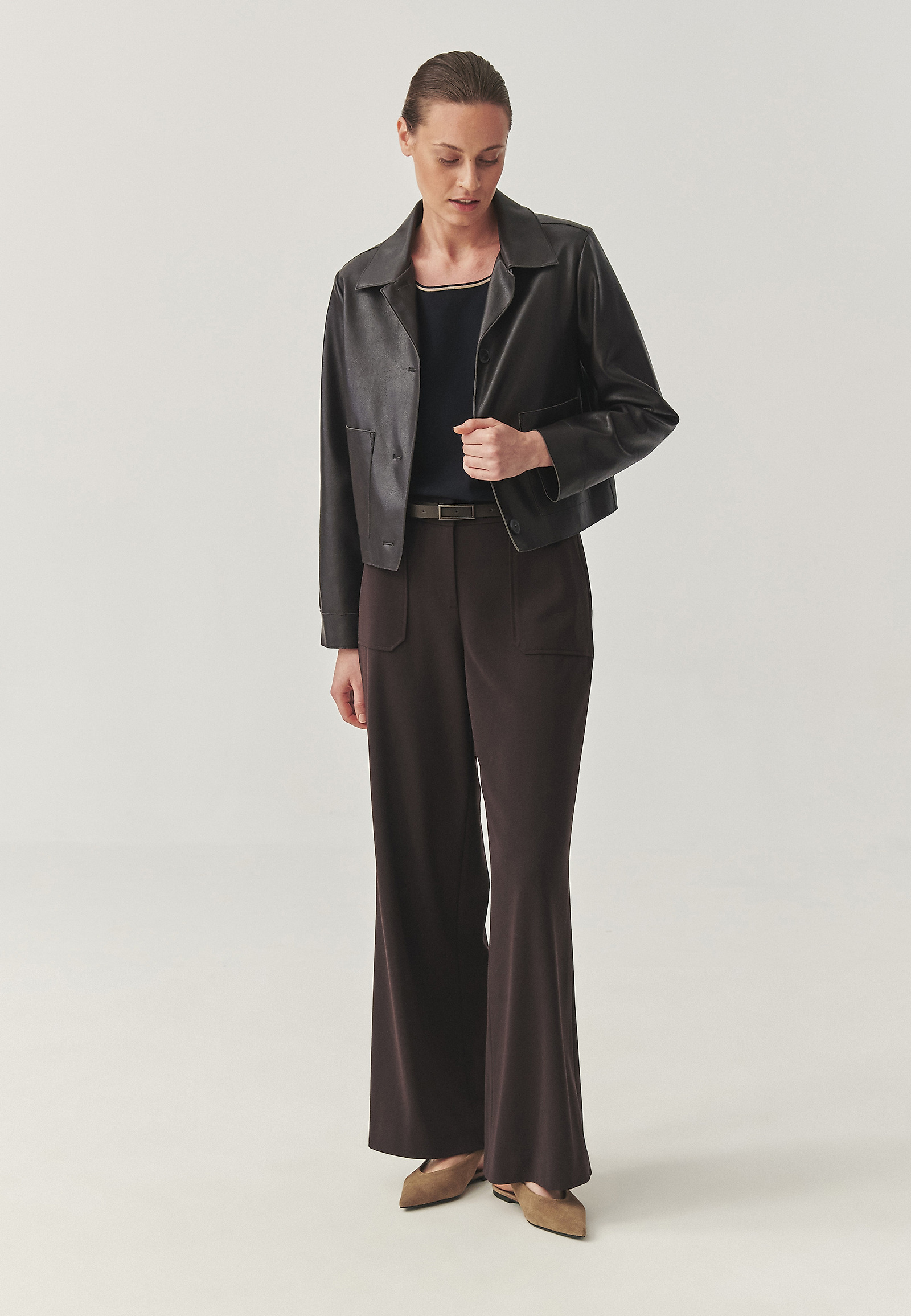 CHOCOLATE IMITATION LEATHER JACKET - BOXA CHOCOLATE IMITATION LEATHER JACKET - BOXA BROWN 114720