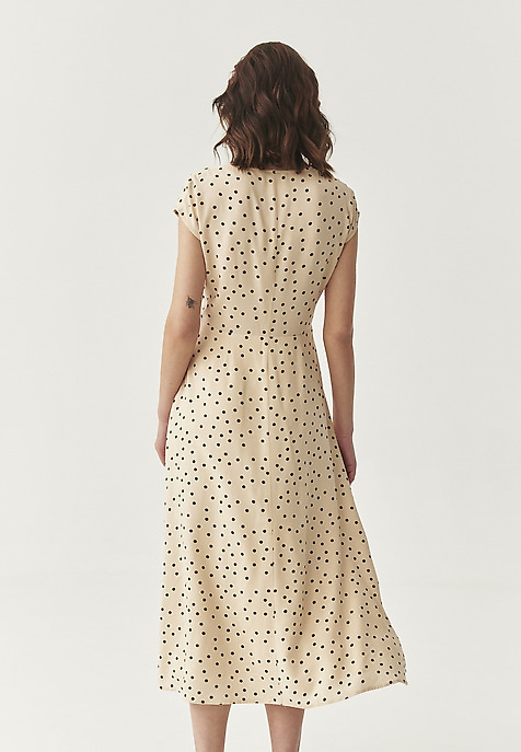 VISCOSE POLKA DOT MIDI DRESS - CASI BEIGE 2