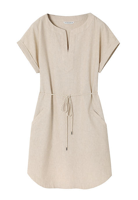 SHORT DRESS WITH LINEN - SAMANTIKA BEIGE 2