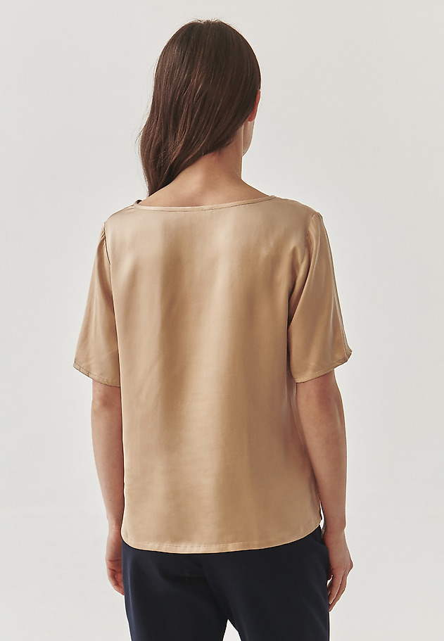 LADIES’ SATIN BLOUSE WITH SHORT SLEEVES - MEKONGA LADIES’ SATIN BLOUSE WITH SHORT SLEEVES - MEKONGA BEŻOWY 3