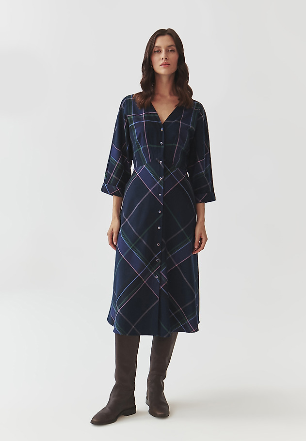 3/4 SLEEVE FLARED CHECKERED FABRIC DRESS — SAMOTALI 3/4 SLEEVE FLARED CHECKERED FABRIC DRESS — SAMOTALI MULTIKOLOR 2